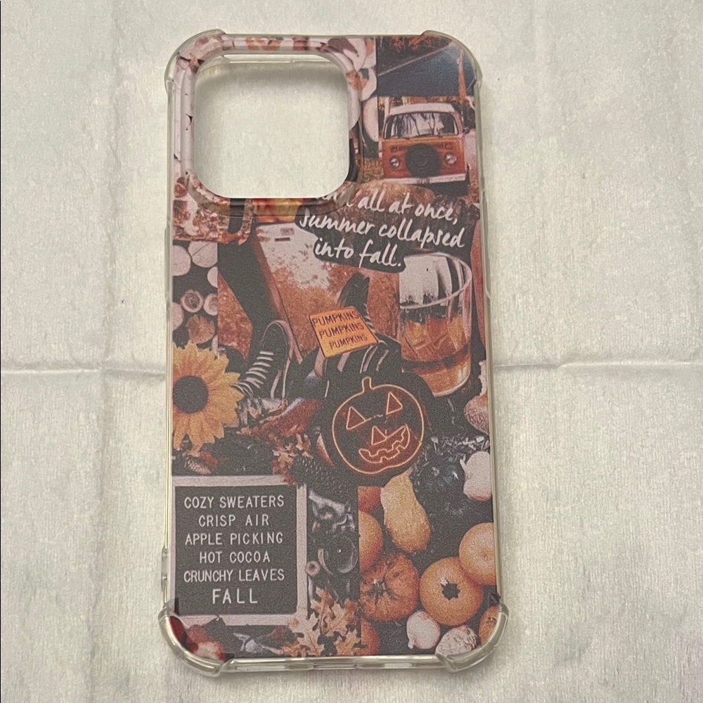 Fall-Themed Clear iPhone Case with Pumpkin & Sunflower Design